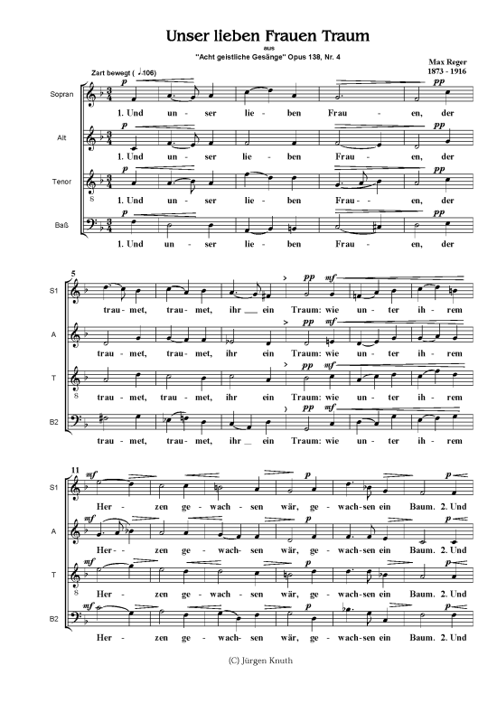 Unser lieben Frauen Traum (Gemischter Chor) (Gemischter Chor) von Max Reger (aus 8 deutsche geistl. Ges nge)