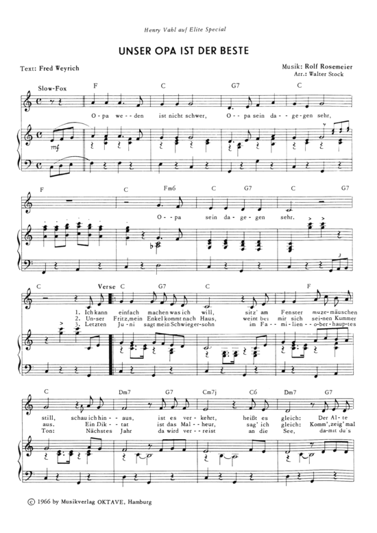 Unser Opa ist der Beste (Klavier + Gesang) (Klavier Gesang  Gitarre) von Henry Vahl