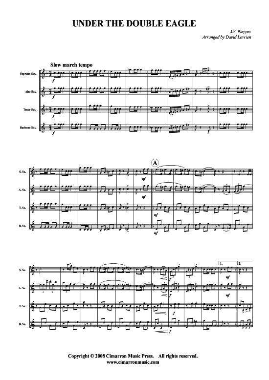 Unter dem Doppeladler March (Saxophon-Quartett SATB) (Quartett (Saxophon)) von Josef Franz Wagner 