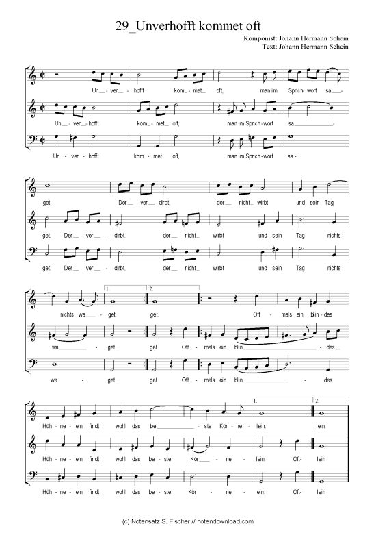 Unverhofft kommet oft (Gemischter Chor) (Gemischter Chor) von Johann Hermann Schein  Johann Hermann Schein
