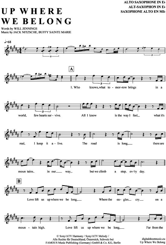 Up where we belong (Alt-Sax) (Alt Saxophon) von Joe Cocker  Jennifer Warnes