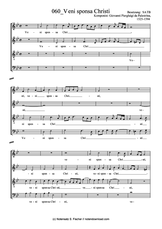 V eni sponsa Christi (Gemischter Chor) (Gemischter Chor) von Giovanni Piergluigi da Palestrina 1525-1594 