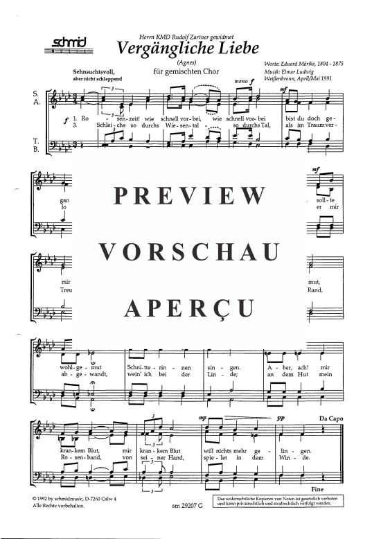 Verg auml ngliche Liebe (Gemischter Chor) (Gemischter Chor) von Elmar Ludwig (1991)