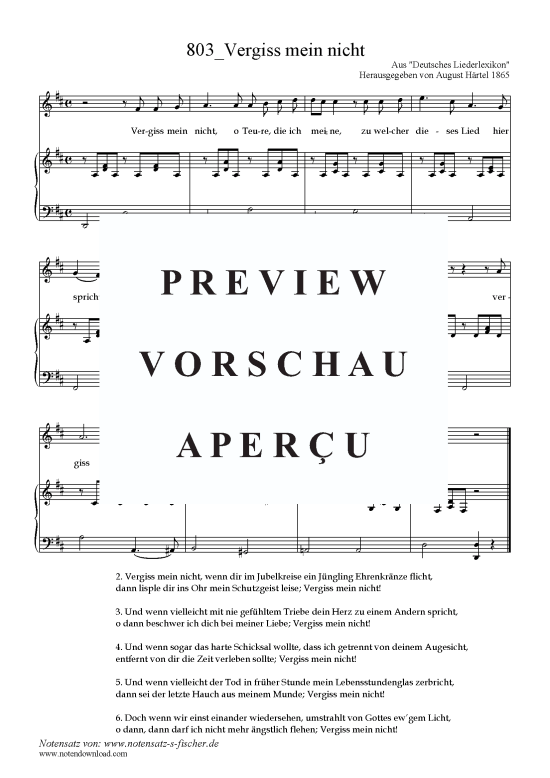 Vergiss mein nicht (Klavier + Gesang) (Klavier  Gesang) von Aus Deutsches Liederlexikon 1865