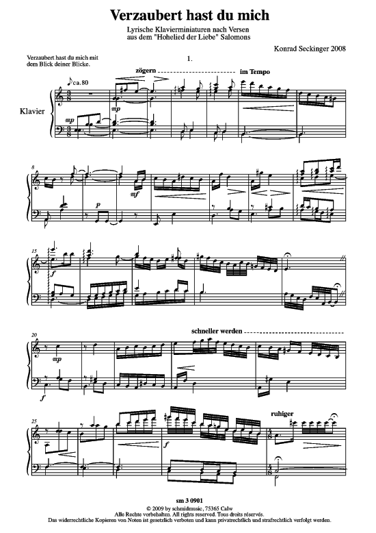 Verzaubert hast du mich (Klavier Solo) (Klavier Solo) von Konrad Seckinger (9 Klavierminiaturen)