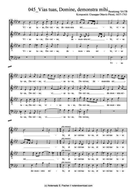 Vias tuas Domine demonstra mihi (Gemischter Chor) (Gemischter Chor) von Giuseppe Ottavio Pitoni 1657-1743 