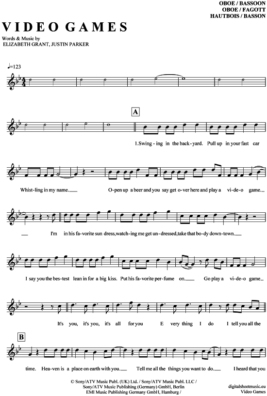 Video Games (Oboe  Fagott) (Oboe Fagott) von Lana del Rey