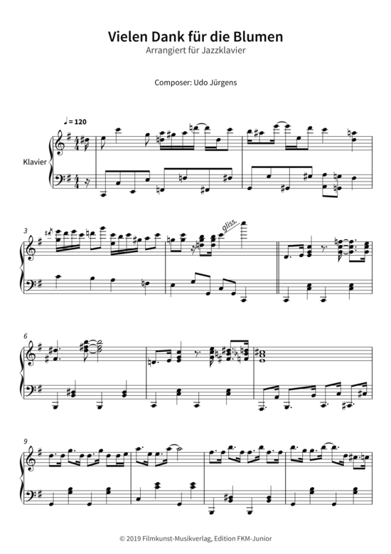 Vielen Dank Für Die Blumen Noten Klavier Kostenlos Vielen Dank für die Blumen - Arrangiert für Jazzklavier Klavier Solo