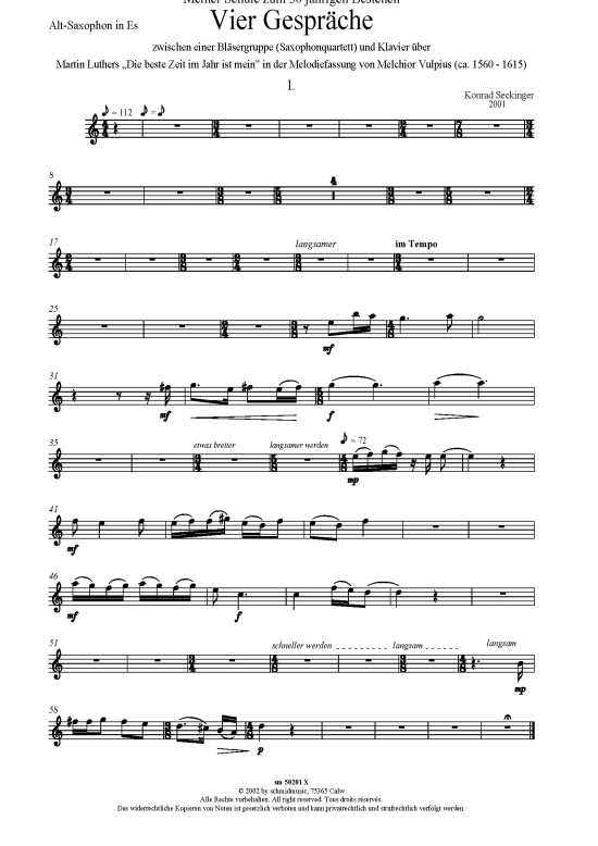 Vier Gespr che Alt-Sax (Saxophon-Quartett + Klavier) (Quartett (Saxophon)) von Konrad Seckinger