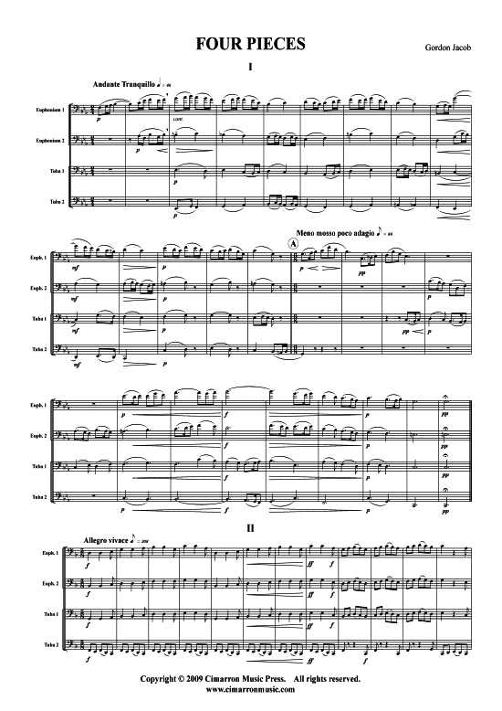 Vier St uuml cke (Tuba Quartett 2x Bariton 2xTuba) (Quartett (Tuba)) von G. Jacob