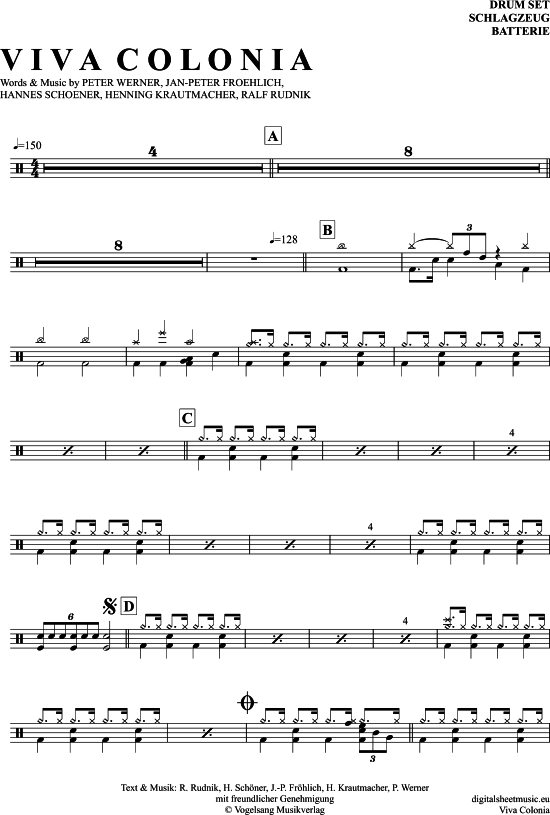 Viva Colonia Drums - PDF Noten von Höhner in - 7150569