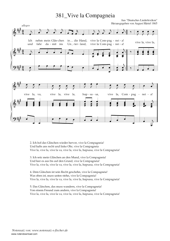 Vive la Compagneia (Klavier + Gesang) (Klavier  Gesang) von Aus Deutsches Liederlexikon A. H rtel (1865)