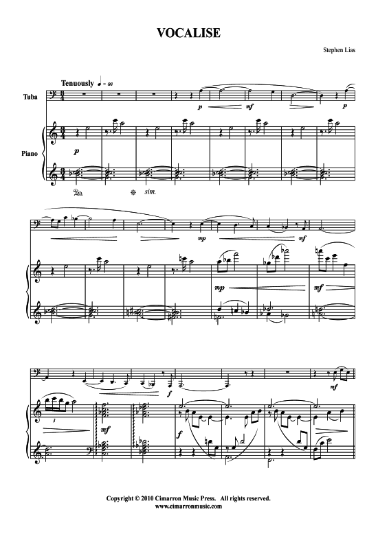 Vocalise (Tuba + Klavier) (Klavier  Tuba) von Stephen Lias