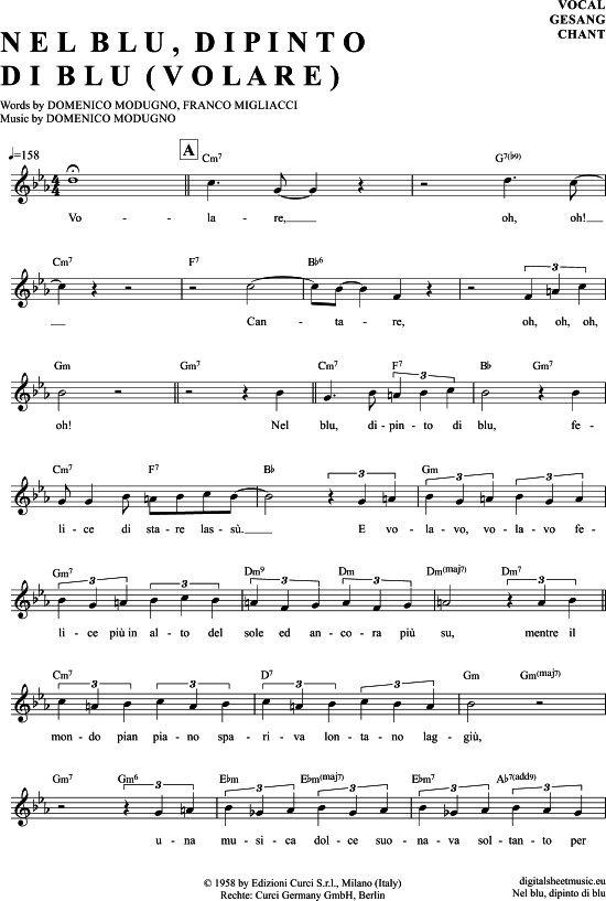 Volare (Nel blu dipinto di blu) (Gesang) (Gesang  Akkorde) von Domenico Modugno (VA)