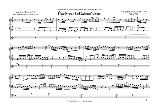 Vom Himmel hoch da komm ich her BWV 769 Variation 2. (Orgel Solo) (Orgel Solo) von Johann Seb. Bach