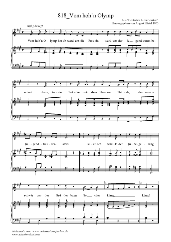 Vom hoh n Olymp (Klavier + Gesang) (Klavier  Gesang) von Aus Deutsches Liederlexikon 1865
