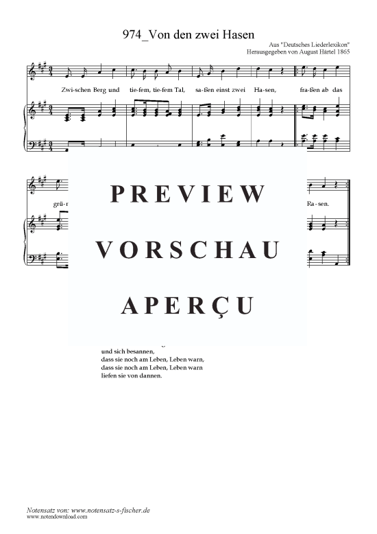 Von den zwei Hasen (Klavier + Gesang) (Klavier  Gesang) von Aus Deutsches Liederlexikon von August H rtel 1865