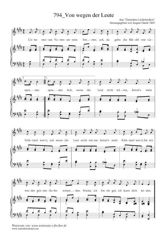 Von wegen der Leute (Klavier + Gesang) (Klavier  Gesang) von Aus Deutsches Liederlexikon A. H rtel (1865)