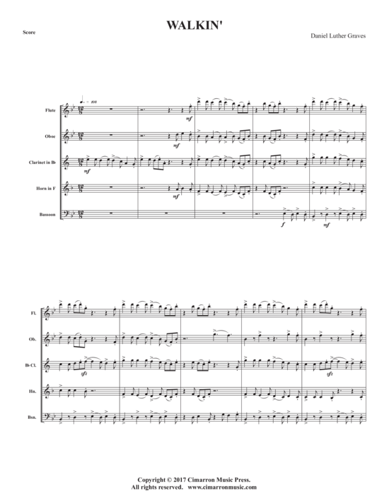 Walkin acute (Holzbl auml serquintett) (Quintett (Holzbl ser)) von Daniel Luther Graves