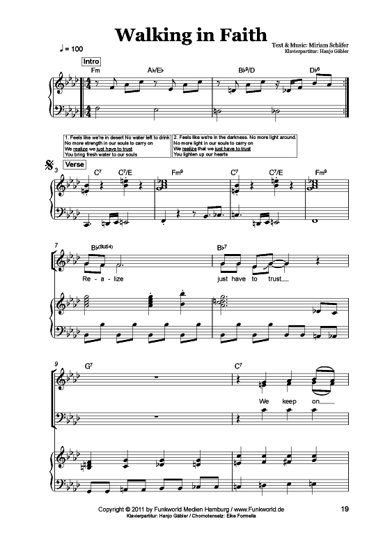 Walking in faith (Klavier + Gesang) (Gemischter Chor Klavier) von Miriam Sch auml fer (aus Songs for Gospel Vol. 4)