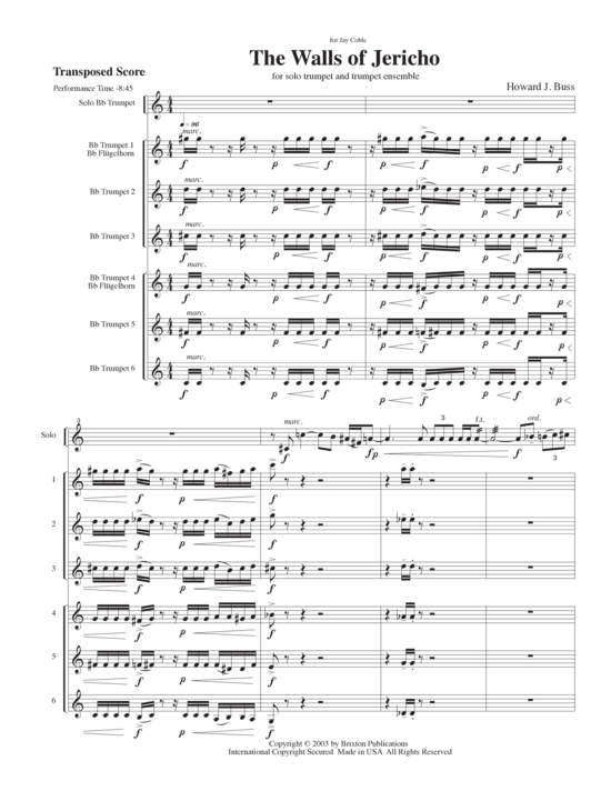 Walls of Jericho The (Trompete in B Solo und 6-stim. Trompetenensemble) (Ensemble  Solo Instrument) von Howard J. Buss
