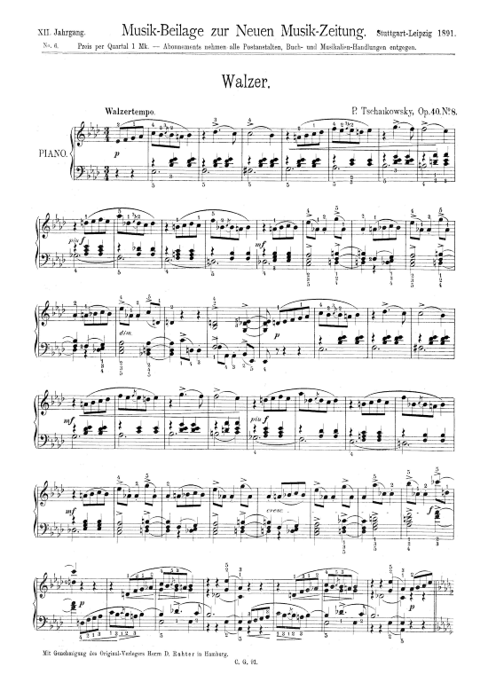 Walzer (Klavier Solo) (Klavier Solo) von Peter Tschaikowski (op. 40 Nr. 8)