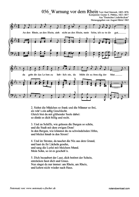 Warnung vor dem Rhein (Klavier + Gesang) (Klavier  Gesang) von Text Karl Simrock 1802-1876 Komponist Gustav E. P thko 1821-1857