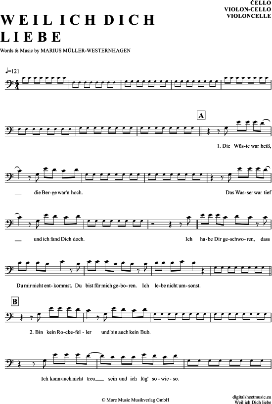 Alles Nur Weil Ich Dich Liebe Chords Weil ich dich liebe Violon-Cello - PDF Noten von Westernhagen in C Dur