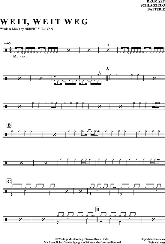 Weit, Weit Weg Drums PDF Noten von Hubert Von Goisern in 7150559