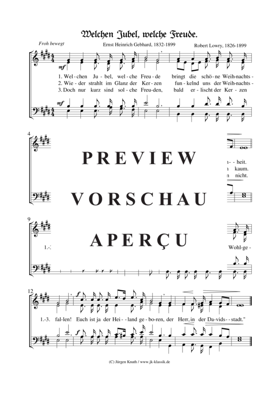 Welchen Jubel, welche Freude. Gemischter Chor PDF Noten von Robert Lowry in E Dur JK2172 Welchen Jubel, welche Freude. Gemischter Chor PDF Noten von Robert Lowry in E Dur JK2172