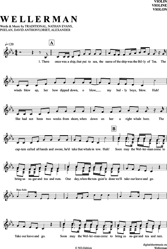 Wellerman Sea Shanty Violine PDF Noten von Nathan Evans Traditional