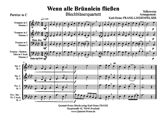 Wenn alle Br nnlein flie en (Blechbl serquartett) (Quartett (Blech Brass)) von Traditional