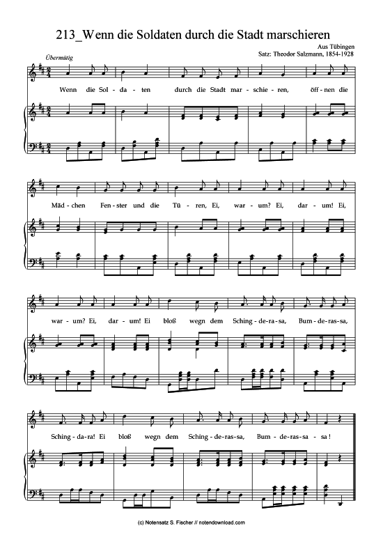 Wenn die Soldaten durch die Stadt marschieren (Klavier + Gesang) (Klavier  Gesang) von Aus T bingen Satz Theodor Salzmann 1854-1928 