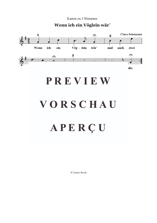 Wenn ich ein V glein w r (Kanon 3-stimmig) (Gesang) von Clara Schumann