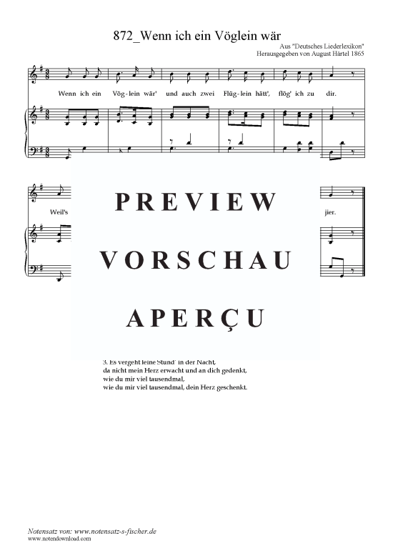 Wenn ich ein V glein w r (Klavier + Gesang) (Klavier  Gesang) von Aus Deutsches Liederlexikon 1865