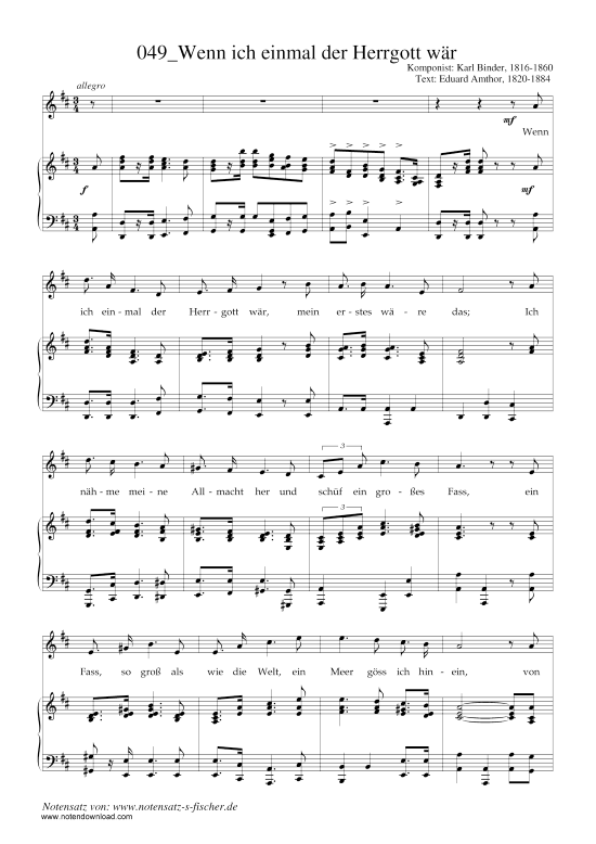 Wenn ich einmal der Herrgott w r (Klavier + Gesang) (Klavier  Gesang) von Karl Binder (1816-1860)