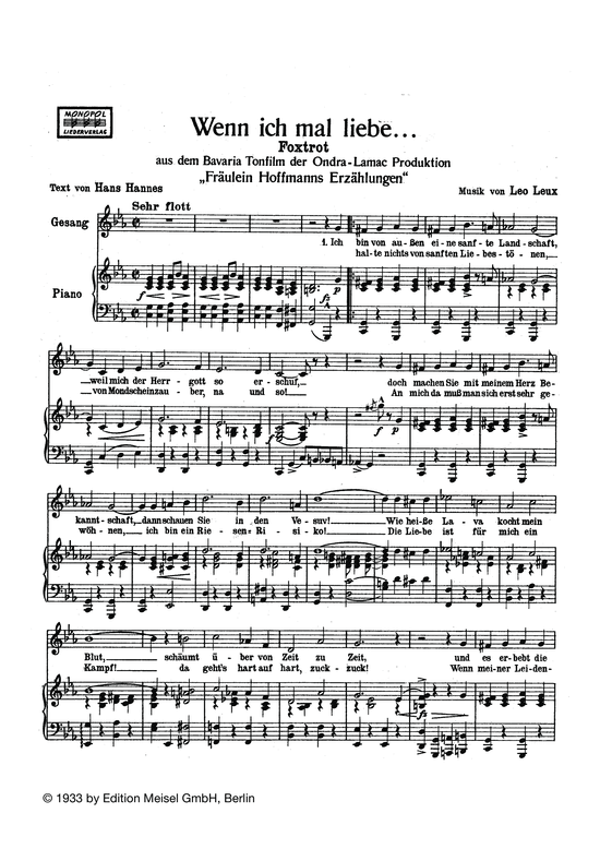 Wenn ich mal liebe (Klavier + Gesang) (Klavier Gesang  Gitarre) von aus Fr auml ulein Hoffmanns Erz auml hlungen