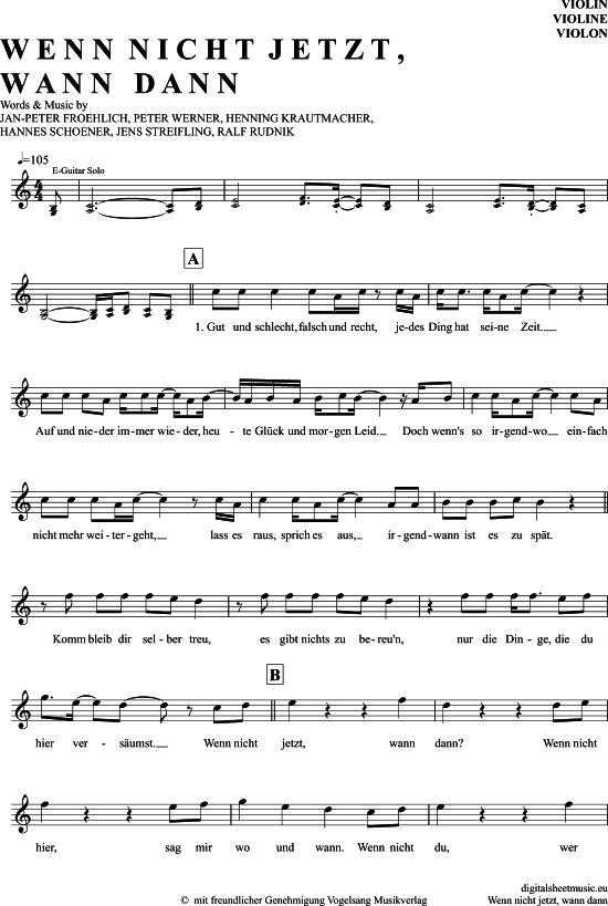 Wenn Nicht Jetzt Wann Dann (Violine) (Violine) von H hner