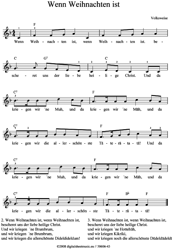 Wenn Weihnachten ist Keyboard - PDF Noten von Weihnachtslied in - 50606-43