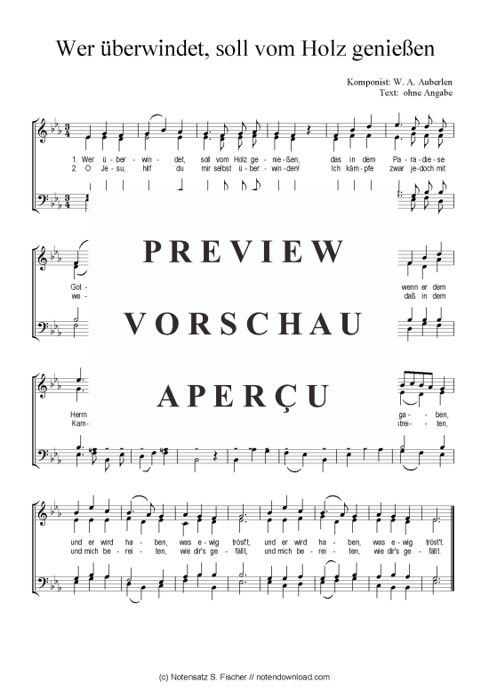 Wer berwindet soll vom Holz genie en (Gemischter Chor) (Gemischter Chor) von W. A. Auberlen 