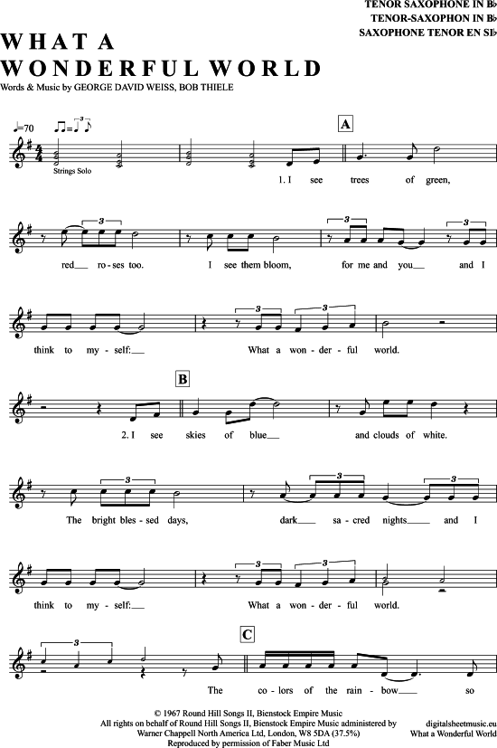 What A Wonderful World TenorSax PDF Noten von Louis Armstrong in G