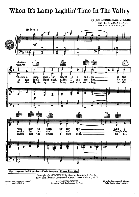 When It's Lamp Lightin' Time In The Valley Klavier + Gesang PDF Noten