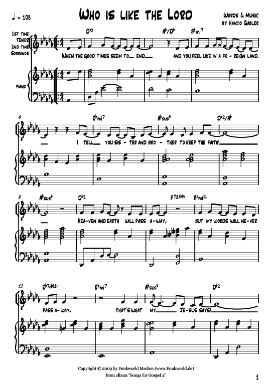 Who is like the Lord (Klavier + Gesang) (Gemischter Chor Klavier) von Hanjo G auml bler (aus Songs for Gospel Vol. 2)
