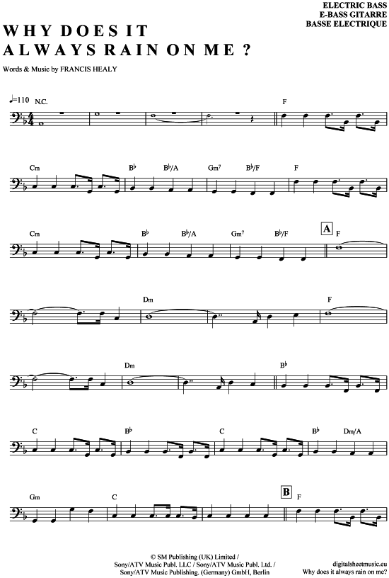 Why does it always rain on me EBass PDF Noten von Travis in F Dur 7140179