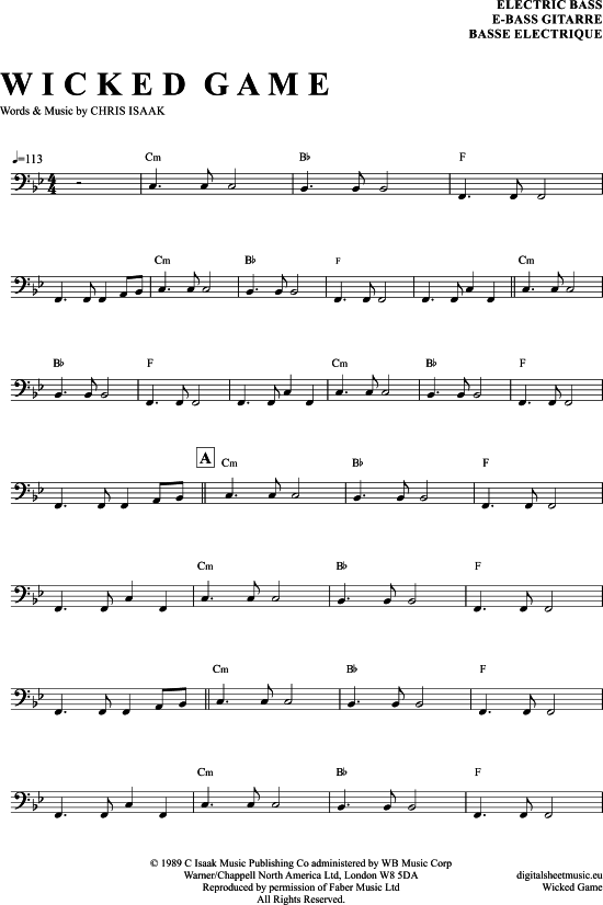 Wicked Game EBass PDF Noten von Chris Isaak in B Dur 7140438