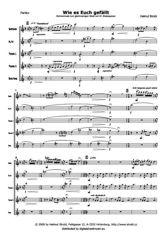 Wie es euch gef llt - Suite (Quintett (Saxophon)) von Helmut Strobl - Saxophonquintett (SATTB)