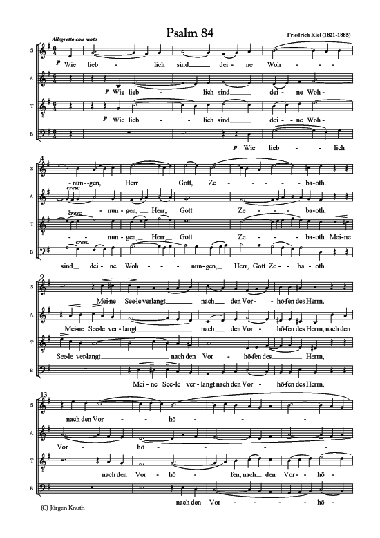 Wie lieblich sind deine Wohnungen Psalm 84 (Gemischter Chor) (Gemischter Chor) von Friedrich Kiel (1821-1885)