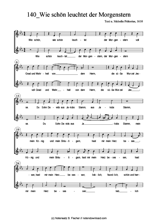 Wie sch n leuchtet der Morgenstern (Gemischter Chor SAB) (Gemischter Chor (SAB)) von Text u. Melodie Pr torius 1610