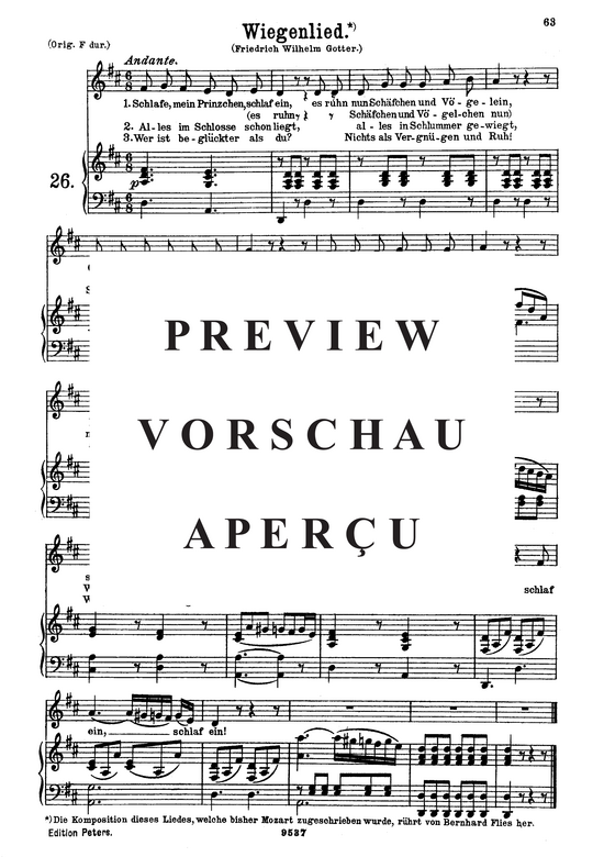 Wiegenlied (Schlafe mein Prinzchen K.350) (Gesang mittel + Klavier) (Klavier  Gesang mittel) von Wolfgang Amadeus Mozart