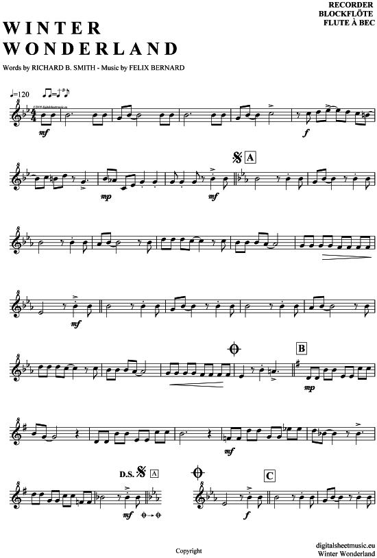 Winter Wonderland (Blockfl ouml te) (Blockfl te) von Bing Crosby (Big Band Fassung)